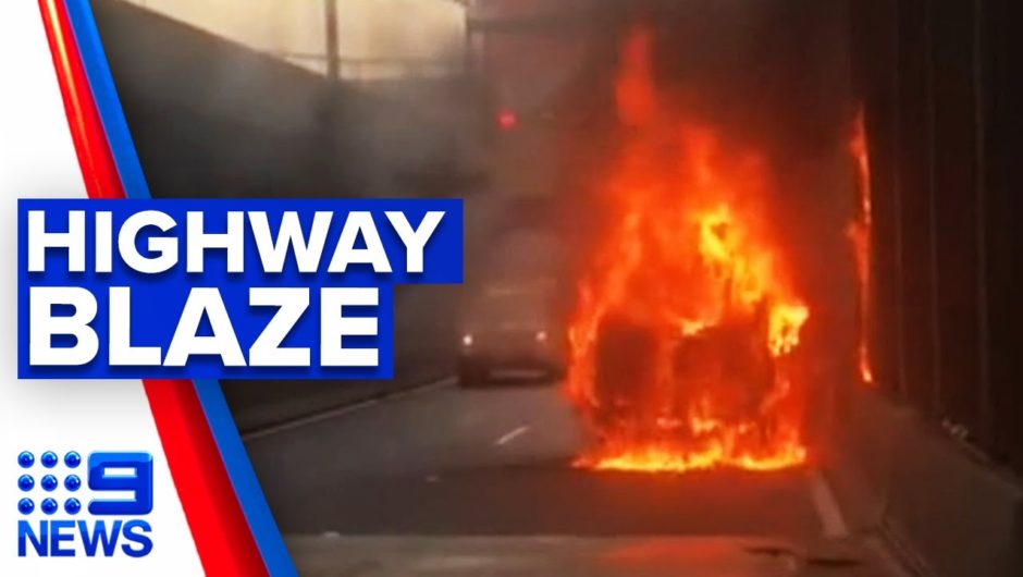 Traffic chaos after truck bursts into flames | 9 News Australia