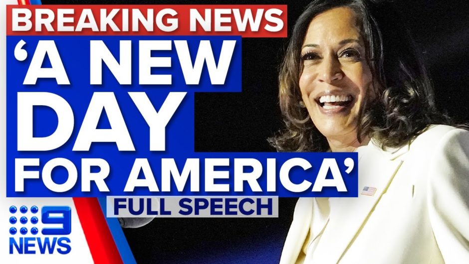 Kamala Harris delivers stirring speech after US election victory | 9 News Australia