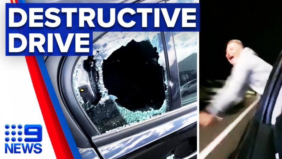 Man filmed smashing parked cars with baseball bat | 9 News Australia