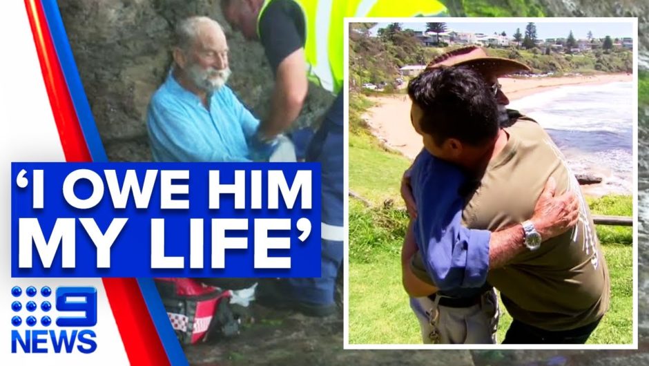 Elderly paraglider reunites with man who saved him | 9 News Australia