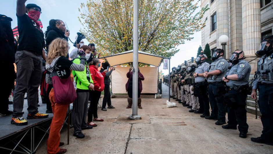 Police in North Carolina use a chemical spray to disperse a get-out-the-vote rally.