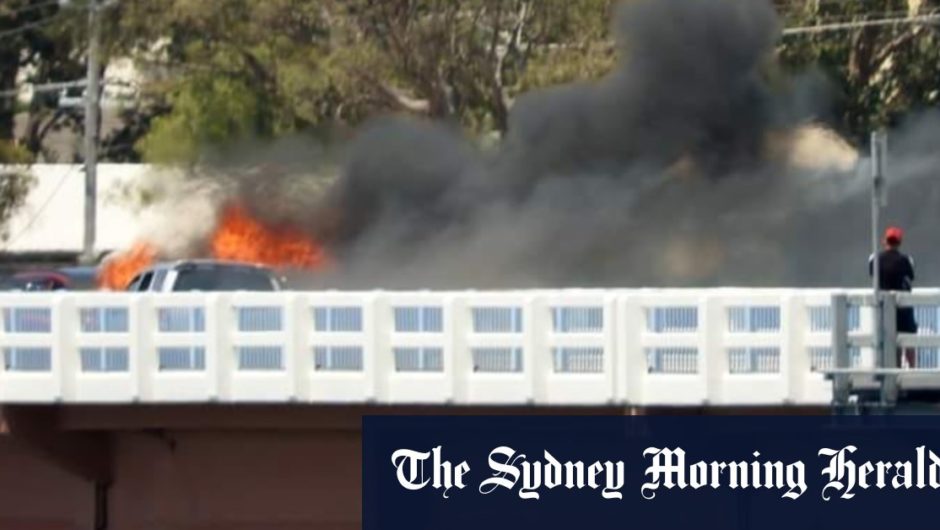 Two cars burst into flames on Bribie Island bridge