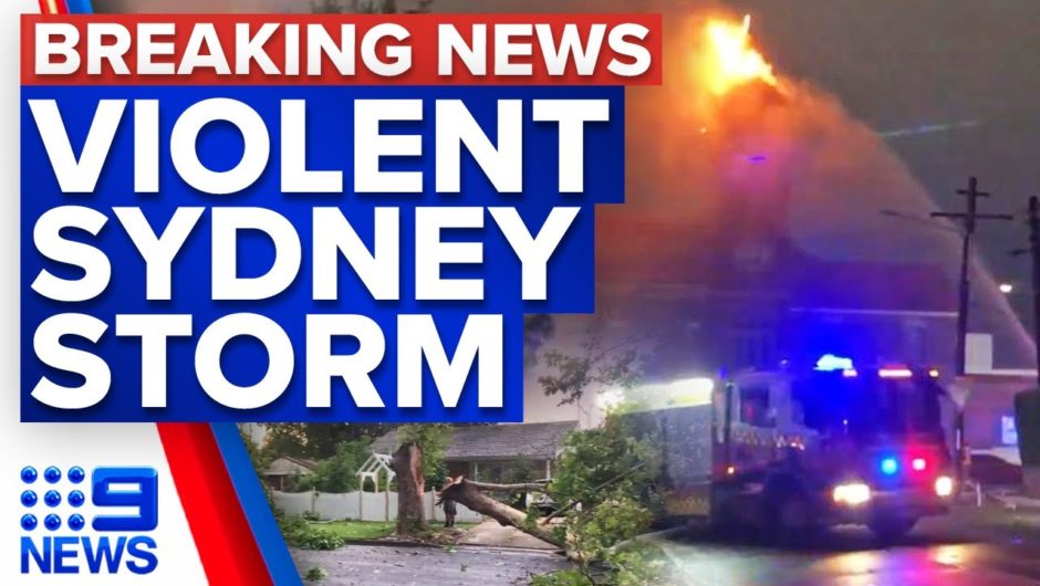 Historic bell tower on fire as violent storms smash Sydney | 9 News Australia