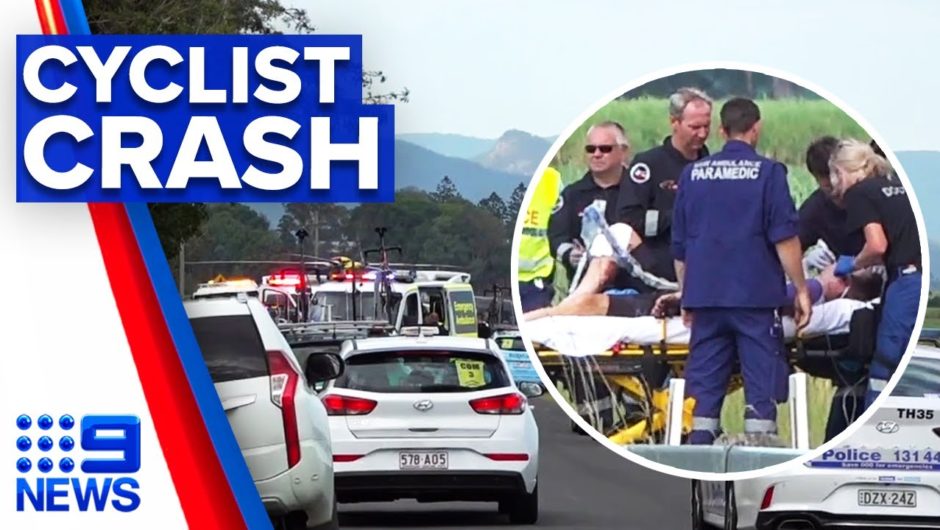 Top cyclists taken out in police motorbike crash | 9 News Australia