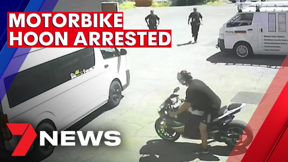 Adelaide motorbike hoon arrested in dramatic CCTV | 7NEWS