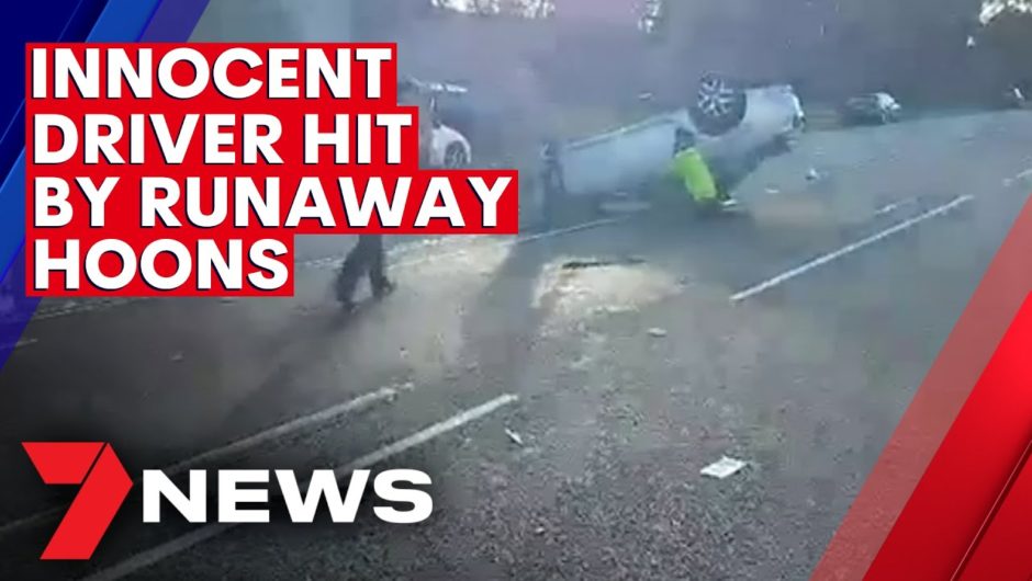Hoons on the run after sending innocent Melbourne driver flying | 7NEWS