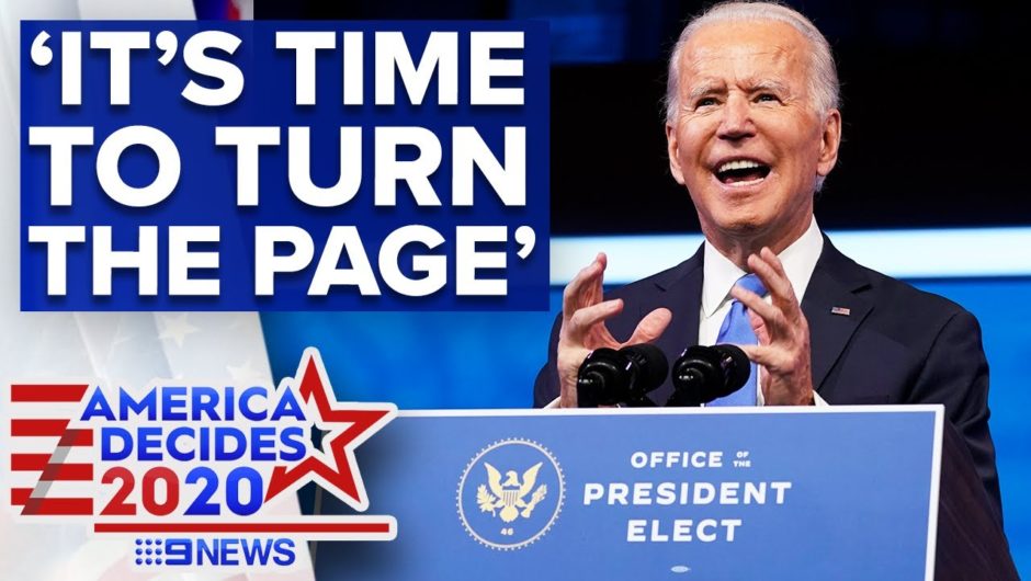 Joe Biden says 'turn the page' after electoral college victory | 9News Australia