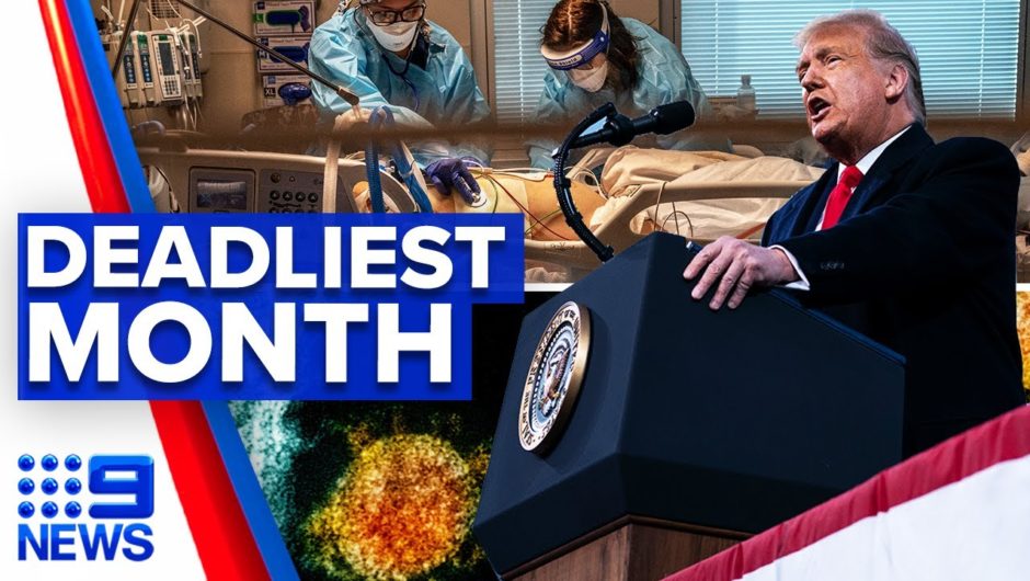 Coronavirus: Trump signs relief bill amid deadliest month | 9 News Australia