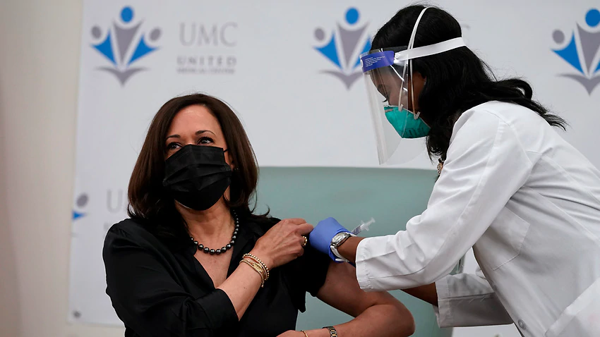 ‘That was easy’: Kamala Harris receives first dose of Moderna’s COVID-19 vaccine