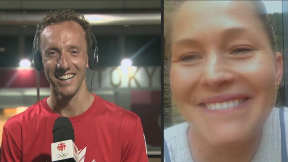 Cyclist Michael Woods surprised by wife Elly on TV after race