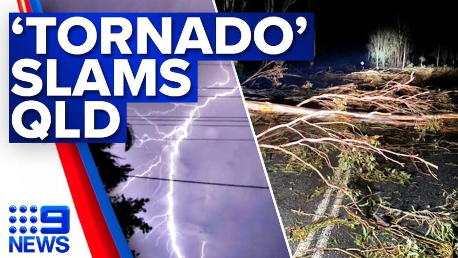 Widespread ‘tornado-style storm’ slams into Queensland town | 9 News Australia