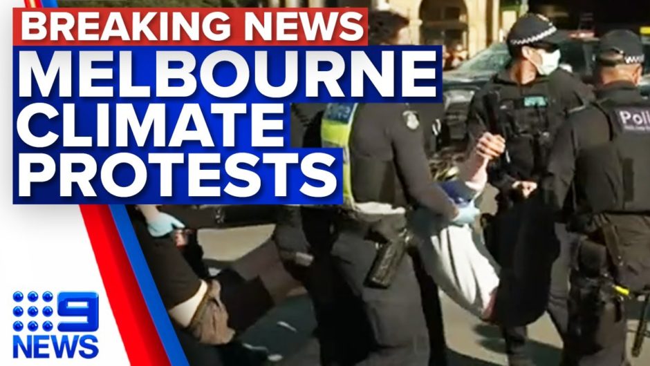 Climate protesters glue themselves to road in Melbourne | 9 News Australia