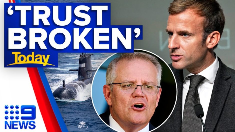 French president confronts Morrison on submarine deal | 9 News Australia